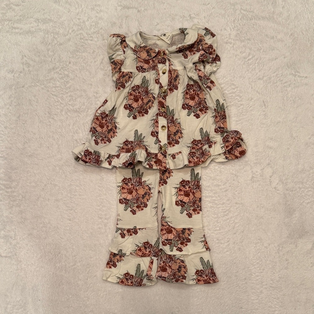 Kate Quinn Floral Kids Matching Set - Cream and Pink Cactus and Flower Print